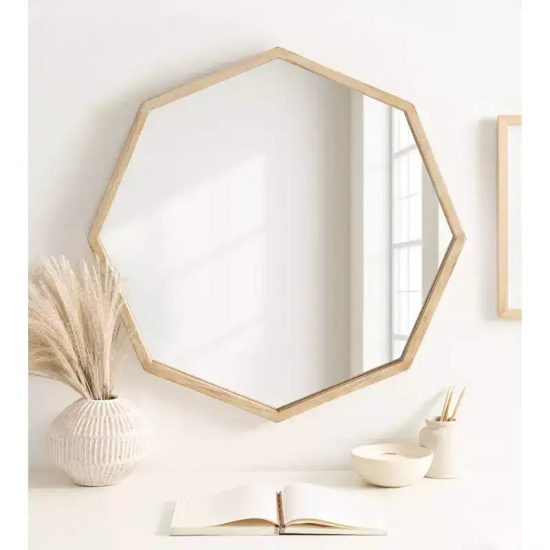 Miroir Mural Bois Naturel : Style Transitionnel Moderne