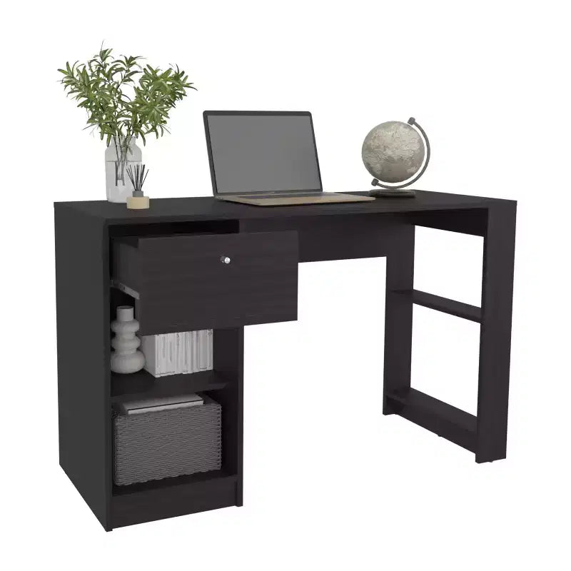 Bureau en bois avec tiroir et quatre étagères, grand espace pour les jambes