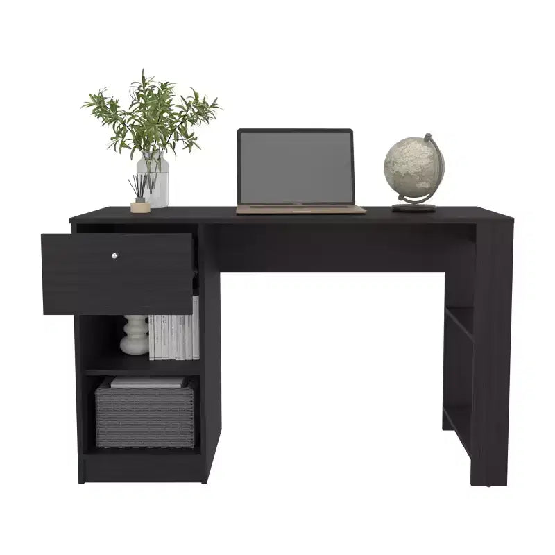 Bureau en bois avec tiroir et quatre étagères, grand espace pour les jambes