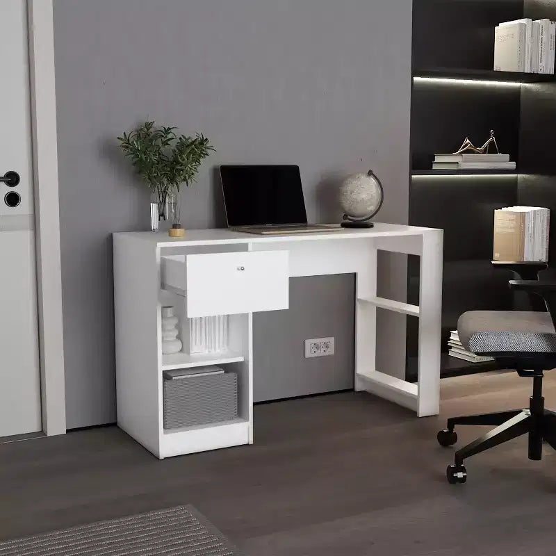 Bureau en bois avec tiroir et quatre étagères, grand espace pour les jambes