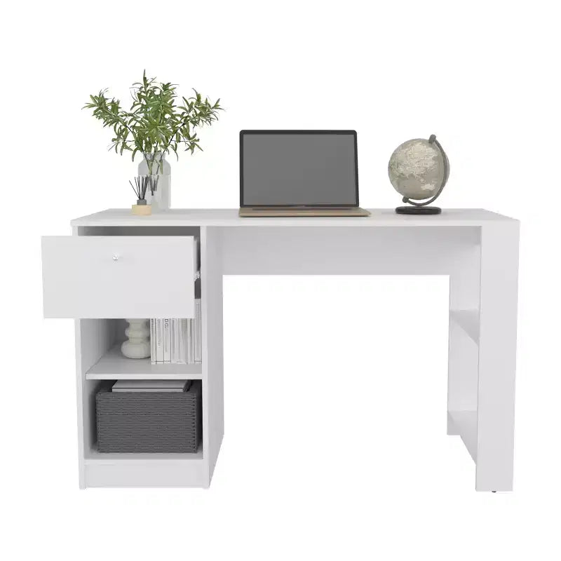 Bureau en bois avec tiroir et quatre étagères, grand espace pour les jambes