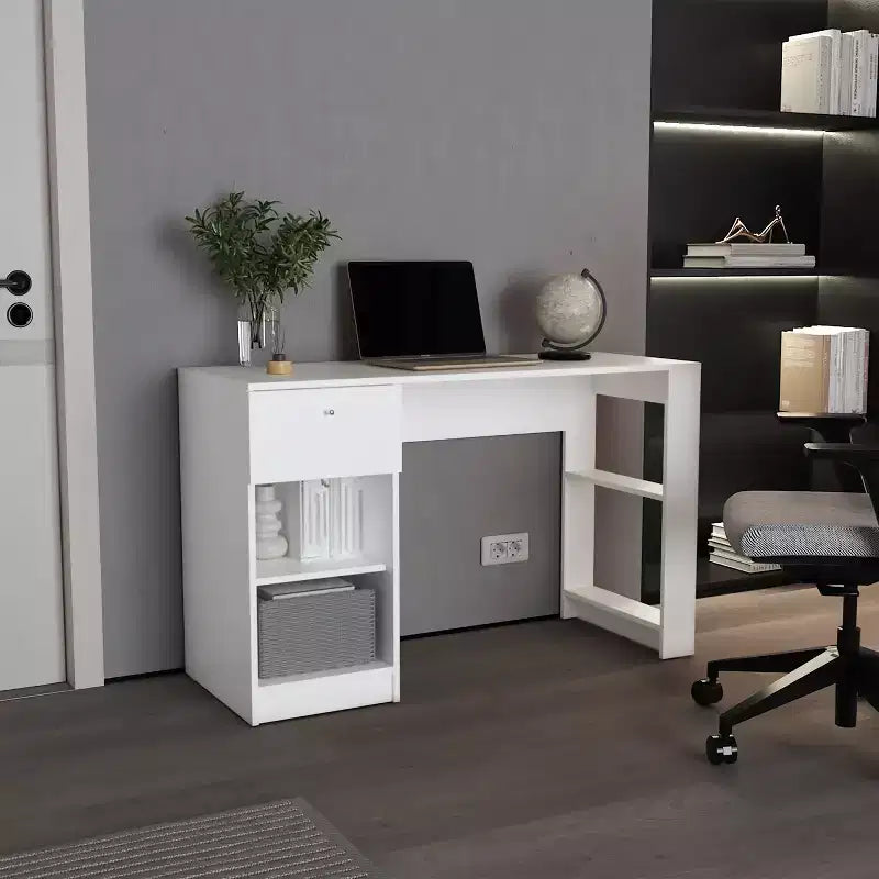 TUYOHW 47 Wooden Writing Desk Home Office Desk with One Drawer Four Shelves Ample Legroom Modern Computer Desk for Study Office Gaming Room