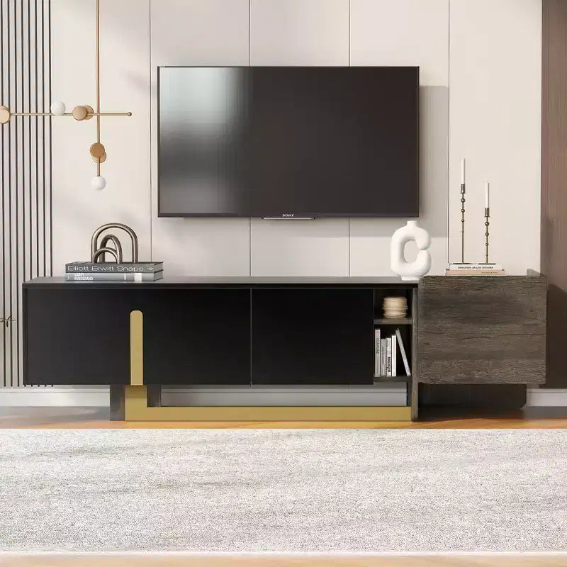 JVNOXK 66.7-inch Modern TV Stand with 1 Drawer and 2 Cabinets Adjustable Shelves Suitable for TVs 70 inches and under for Living Rooms Black