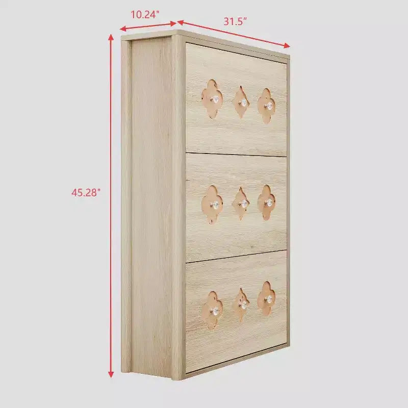 Meuble à Chaussures Étroit sur Pied avec 3 Tiroirs Basculants Meuble à Chaussures en Bois Dissimulé