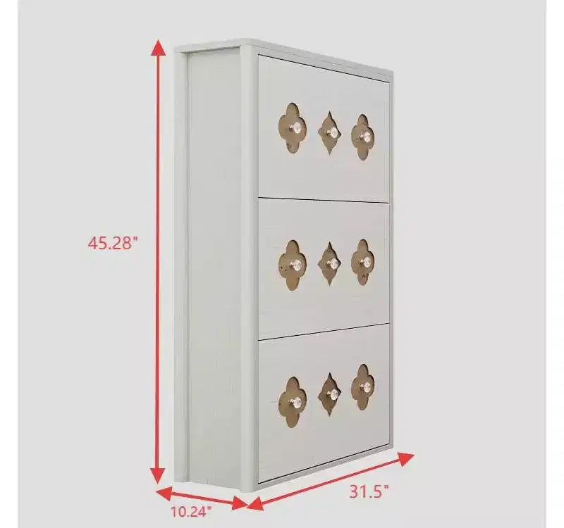 Meuble à Chaussures Étroit sur Pied avec 3 Tiroirs Basculants Meuble à Chaussures en Bois Dissimulé