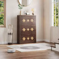 Freestanding Slim Shoe Cabinet with 3 Flip Drawers Hidden Wood Shoe Cabinet with Hollow Out Flower Pattern and Diamond-Shaped Handles for Home