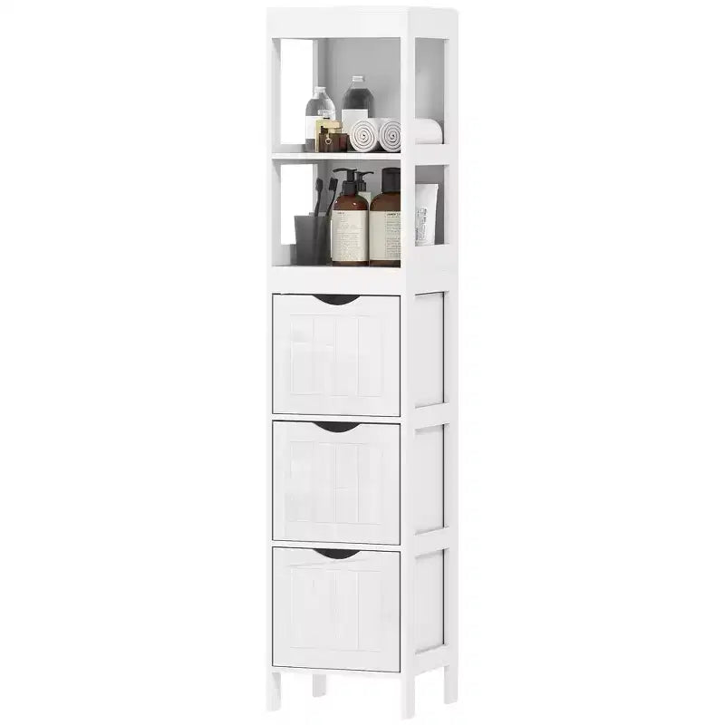 Slim Bathroom Storage Cabinet with 3 Drawers - Narrow Floor Cabinet for Small Spaces White