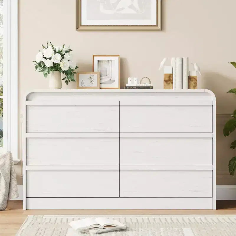 Commode en bois de style moderne du milieu du siècle avec 6 tiroirs et design incurvé