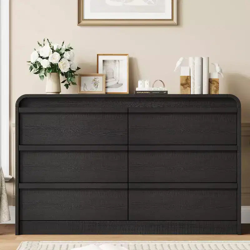 Commode en bois de style moderne du milieu du siècle avec 6 tiroirs et design incurvé