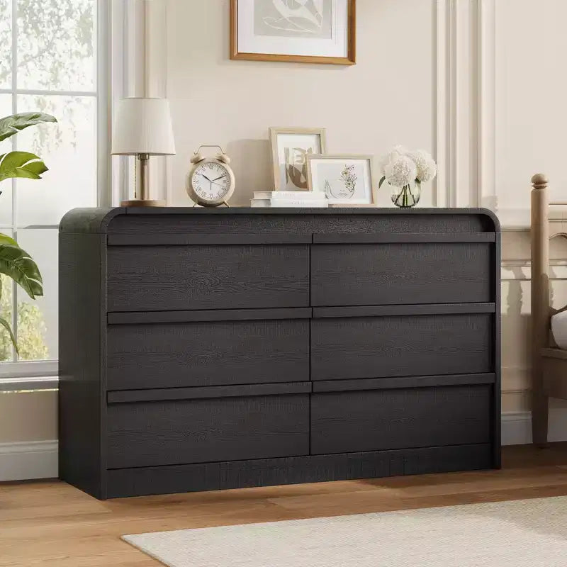 Commode en bois de style moderne du milieu du siècle avec 6 tiroirs et design incurvé