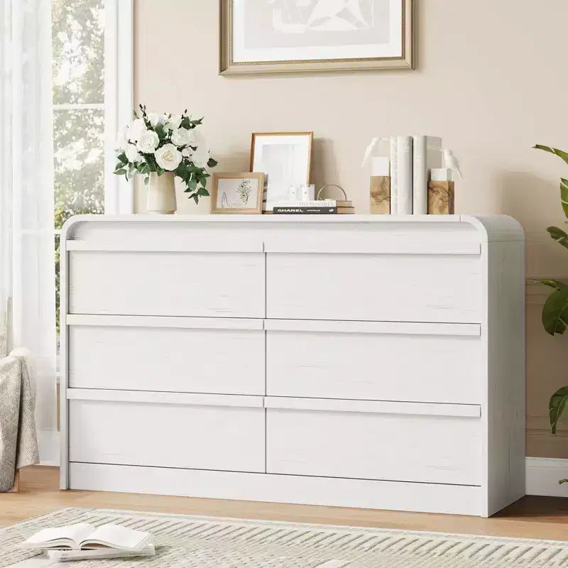 Commode en bois de style moderne du milieu du siècle avec 6 tiroirs et design incurvé