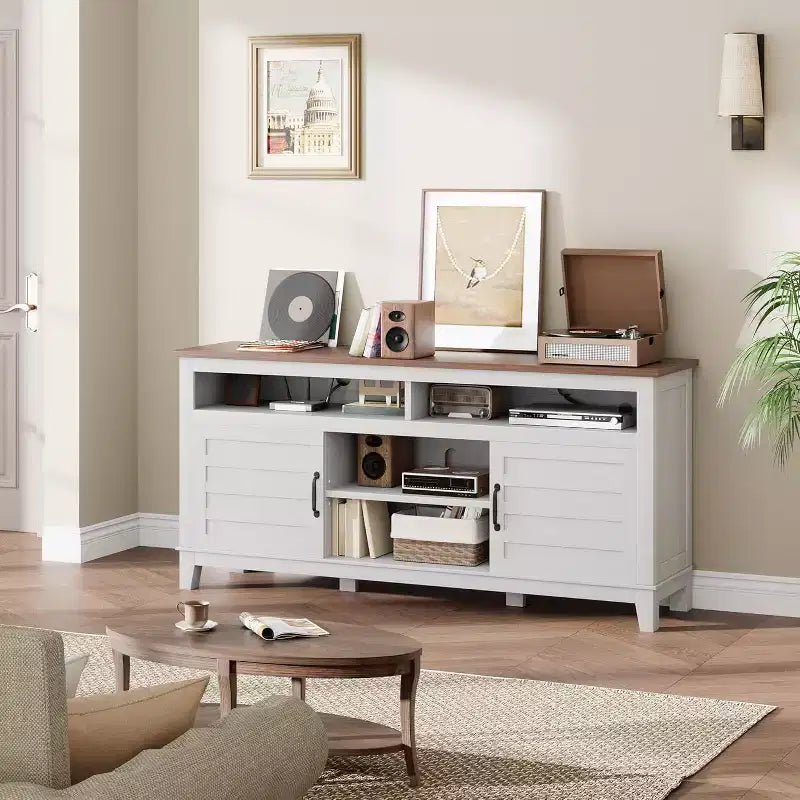 Meuble TV de ferme avec centre de divertissement, meubles de rangement et étagères