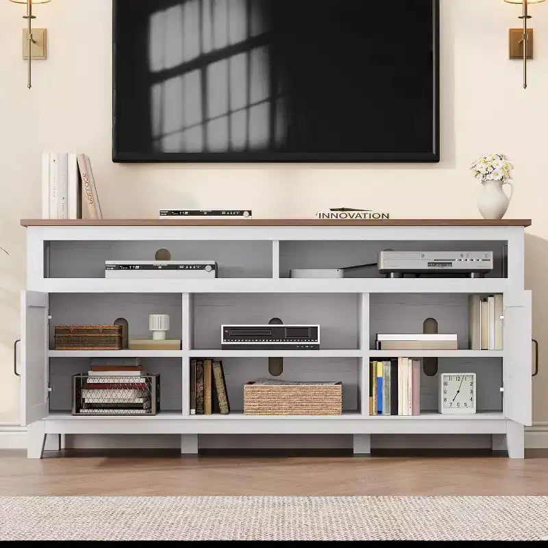 Meuble TV de ferme avec centre de divertissement, meubles de rangement et étagères