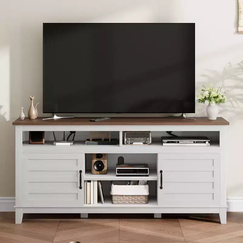 Meuble TV de ferme avec centre de divertissement, meubles de rangement et étagères