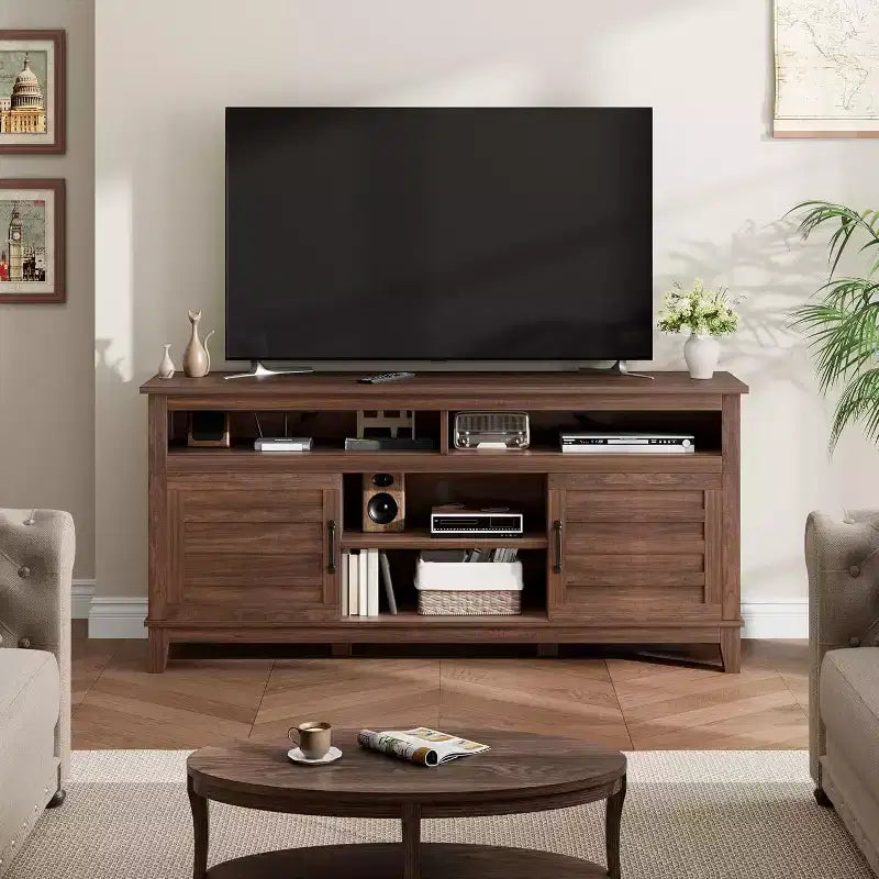 Meuble TV de ferme avec centre de divertissement, meubles de rangement et étagères