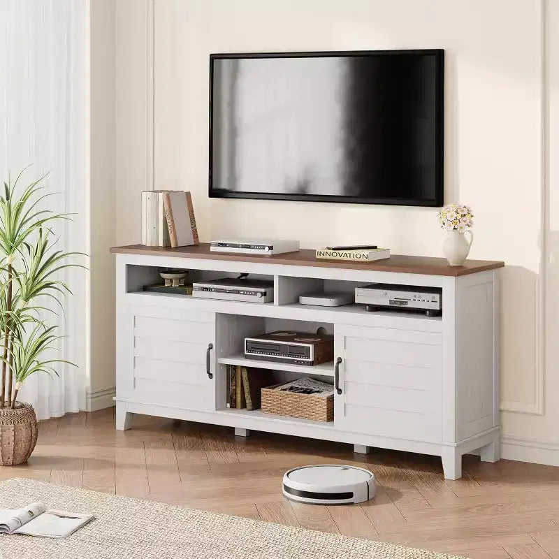 Meuble TV de ferme avec centre de divertissement, meubles de rangement et étagères