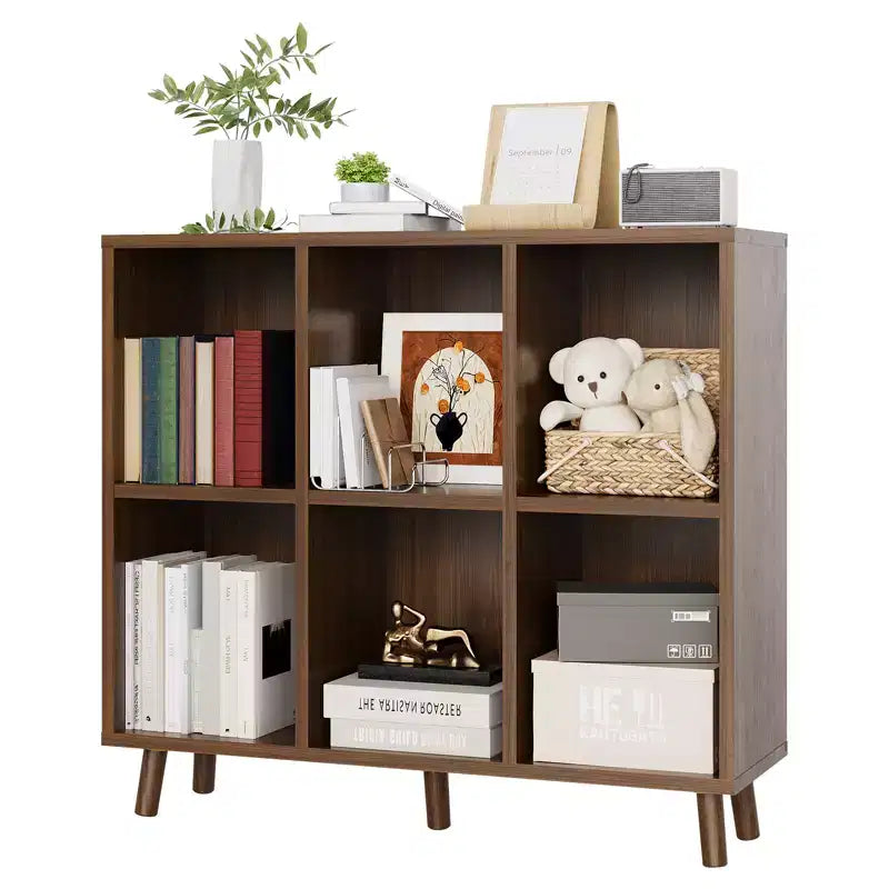 Cube Bookshelf 6 Cube Storage Organizer Shelf Freestanding Open Bookcase Display Cabinet Organizer with Base for Living Room Bedroom Home