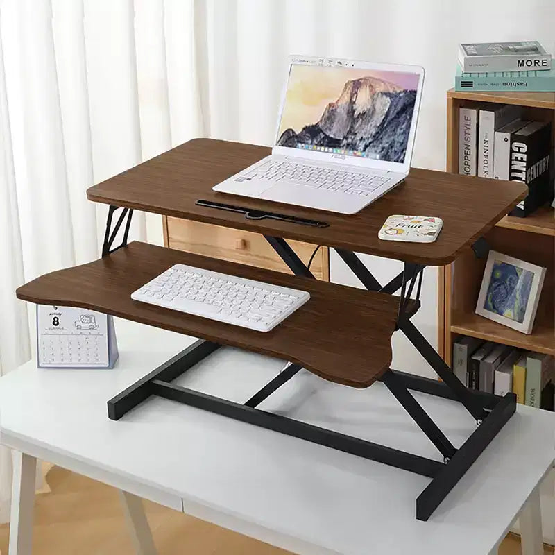 NAYSAYE Height Adjustable Desk End Table Converter Sit Stand Workstation for Home Office Dual Monitor Laptop Brown and Black 32*16.5*26