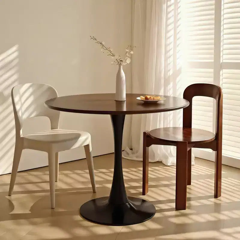 NAYSAYE Round Dining Table End Table Modern Kitchen Table MDF Top Steel Base for Living Room Office Black 31.5*19.7*19.1