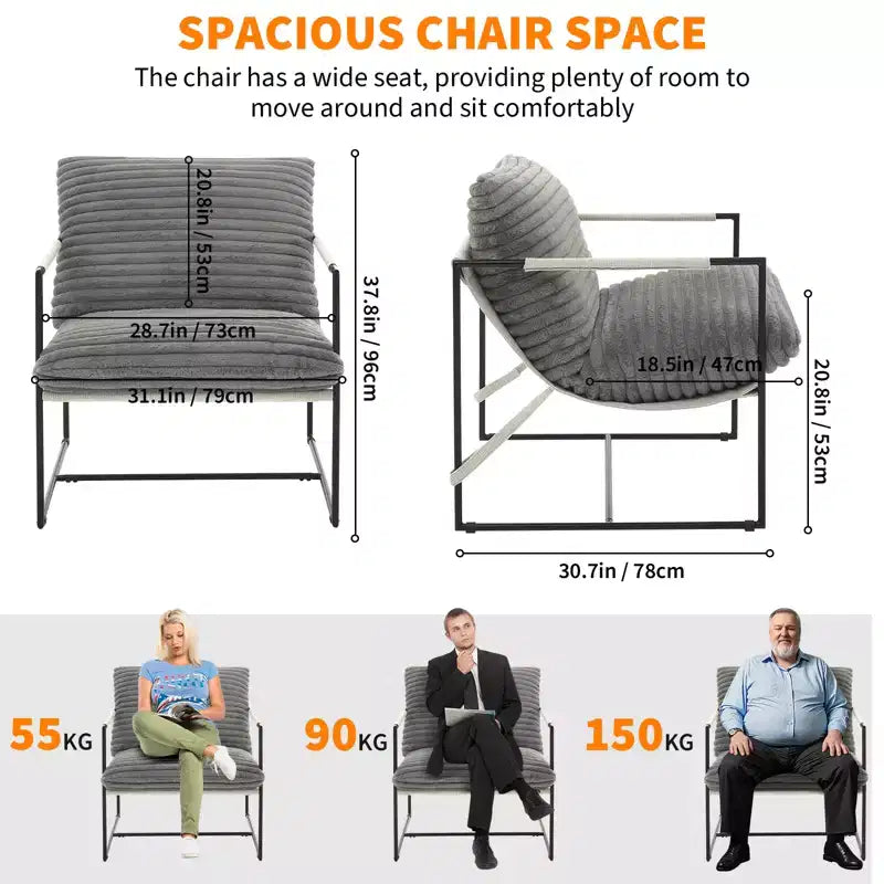 Fauteuil rembourré moderne avec cadre métallique