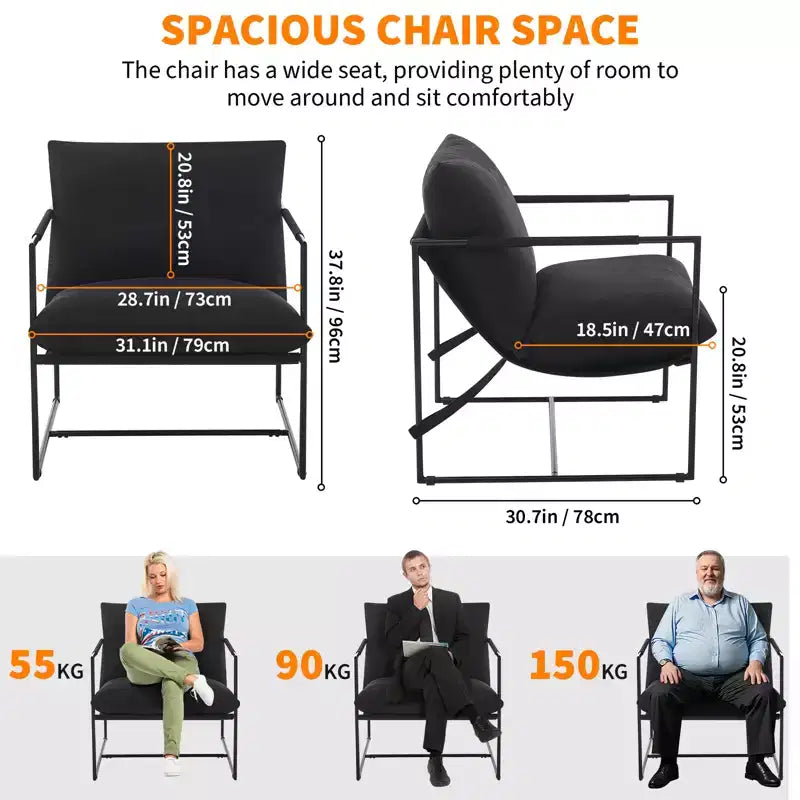 Fauteuil rembourré moderne avec cadre métallique