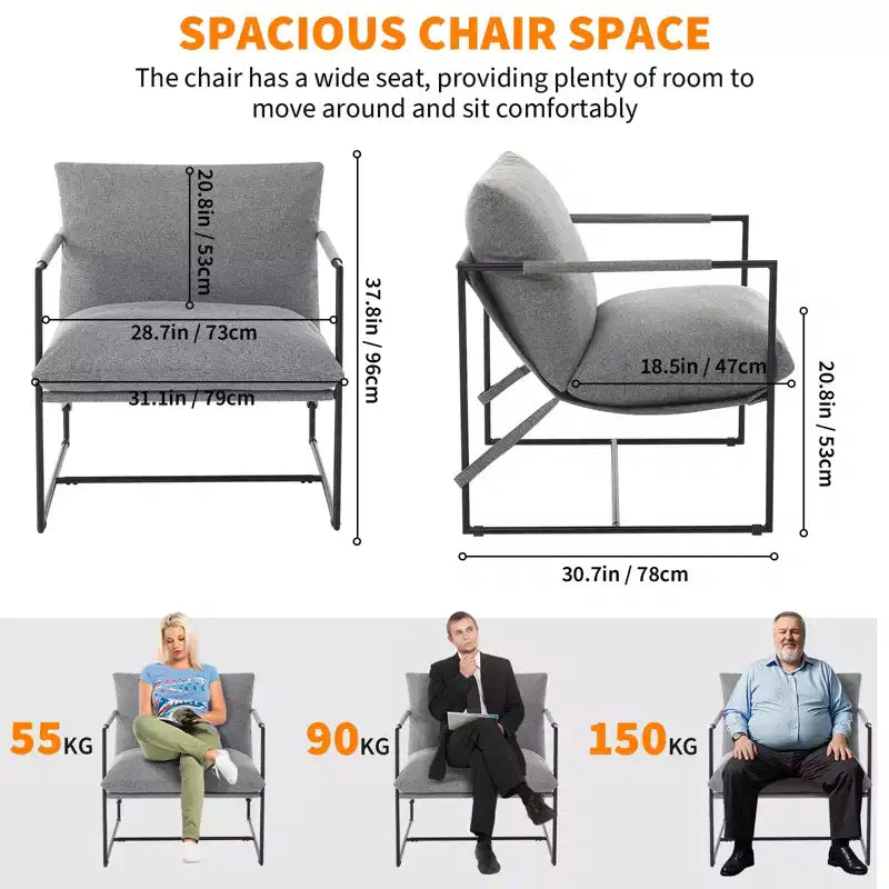 Fauteuil rembourré moderne avec cadre métallique