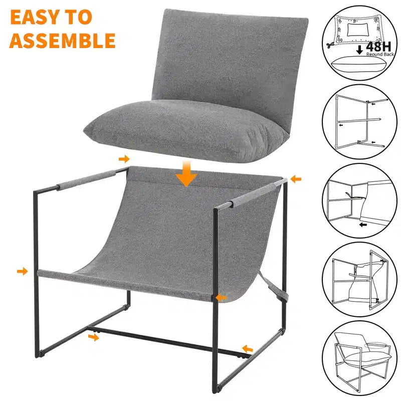 Fauteuil rembourré moderne avec cadre métallique