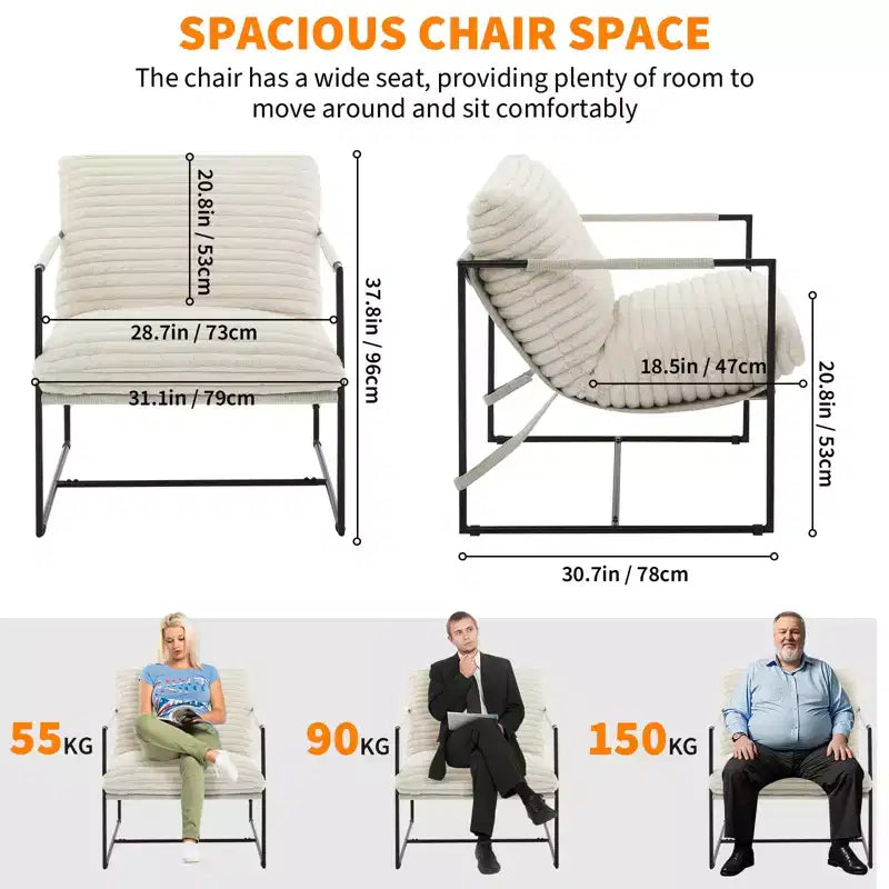 Fauteuil rembourré moderne avec cadre métallique