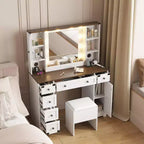 Coiffeuse avec tabouret rembourré, style ferme