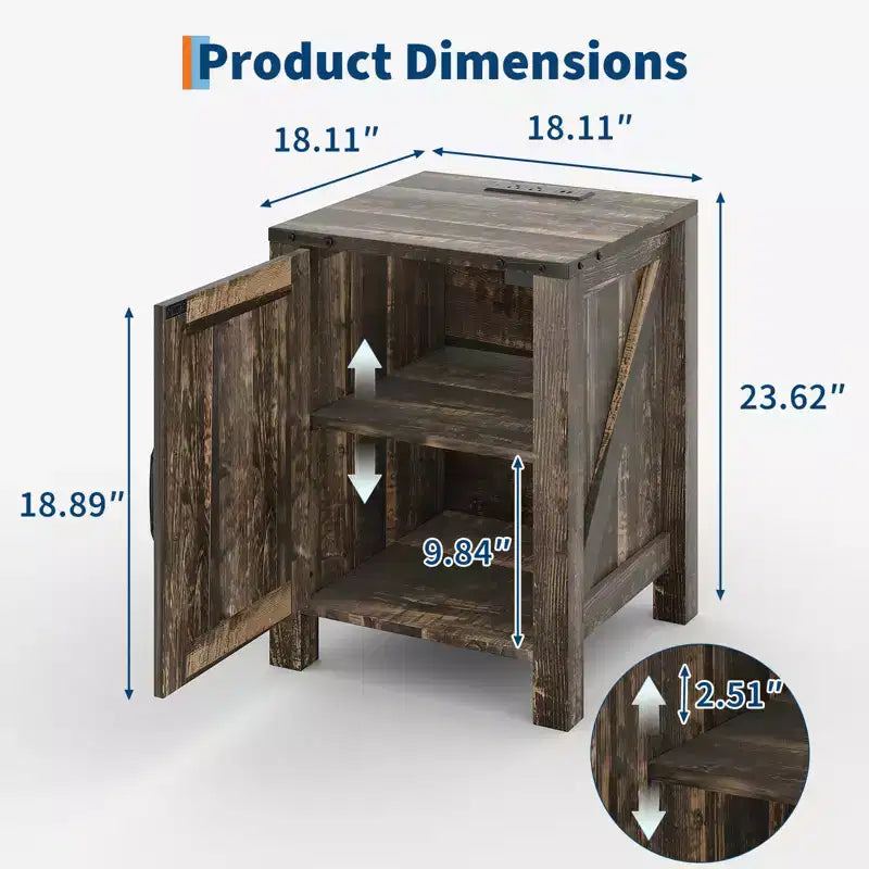 Table de chevet simple en bois avec porte coulissante de style grange