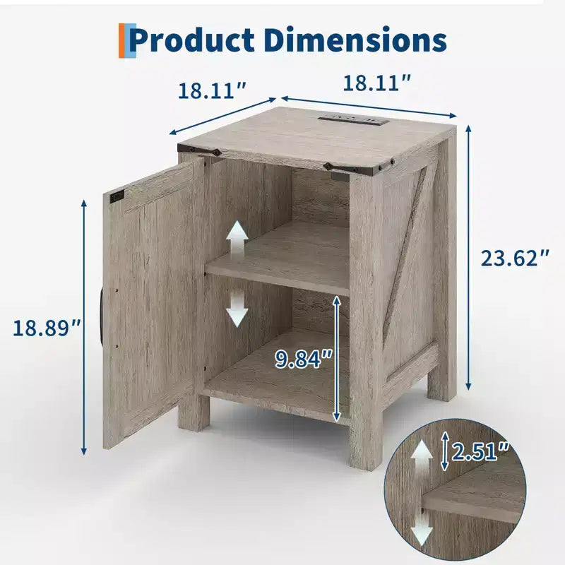 Table de chevet simple en bois avec porte coulissante de style grange