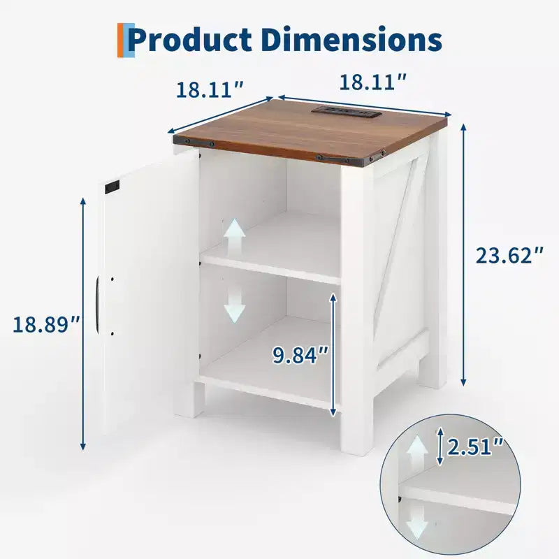 Table de chevet simple en bois avec porte coulissante de style grange