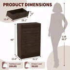 Commode haute 5 tiroirs en noyer – Meuble de rangement moderne en bois avec façades cannelées