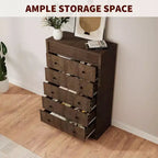 Commode haute 5 tiroirs en noyer – Meuble de rangement moderne en bois avec façades cannelées