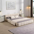 Queen/King Size Elegant Chenille Upholstered Platform Bed Frame Checkerboard Design Bed Beige - ModernLuxe