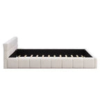 Cadre de lit plateforme élégant en chenille capitonnée avec motif damier