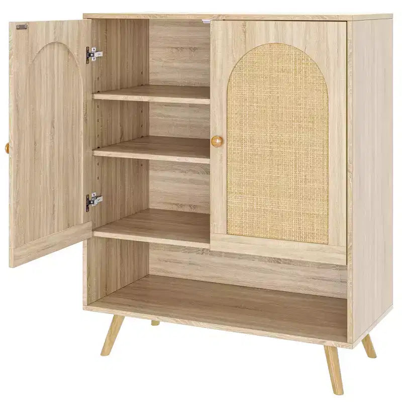 Shoe Cabinet Entryway Cabinet 2PCS 4-Tier Rattan Door Cabinet with Adjustable Shelves White Oak for Home
