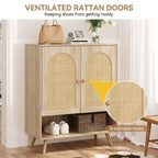 Meuble à chaussures Meuble d'entrée Armoire 4 niveaux avec portes en rotin et étagères réglables