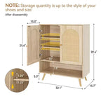 Meuble à chaussures Meuble d'entrée Armoire 4 niveaux avec portes en rotin et étagères réglables