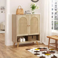 Meuble à chaussures Meuble d'entrée Armoire 4 niveaux avec portes en rotin et étagères réglables