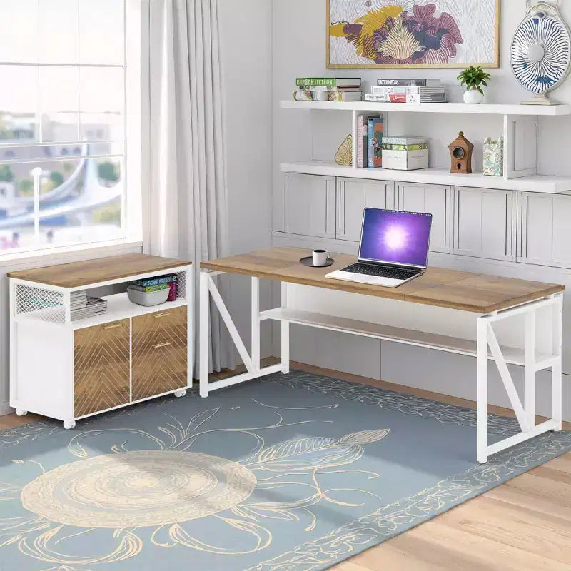 MAYEERTY 63 Computer Writing Desk Office Table with Bottom Storage Shelf