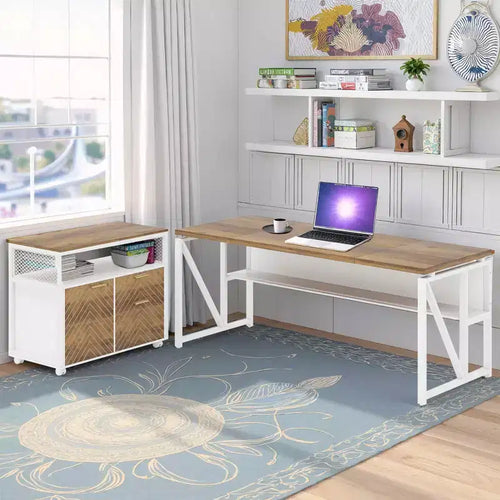 MAYEERTY 63 Computer Writing Desk Office Table with Bottom Storage Shelf