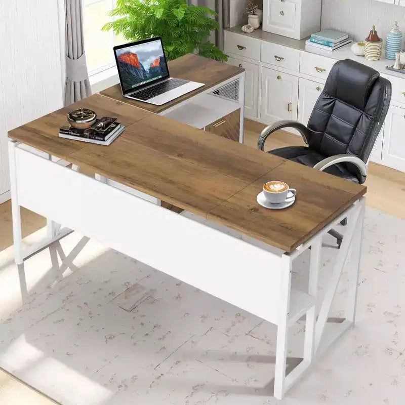Bureau informatique avec étagère de rangement inférieure