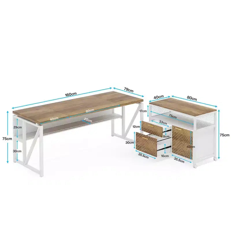 Bureau informatique avec étagère de rangement inférieure
