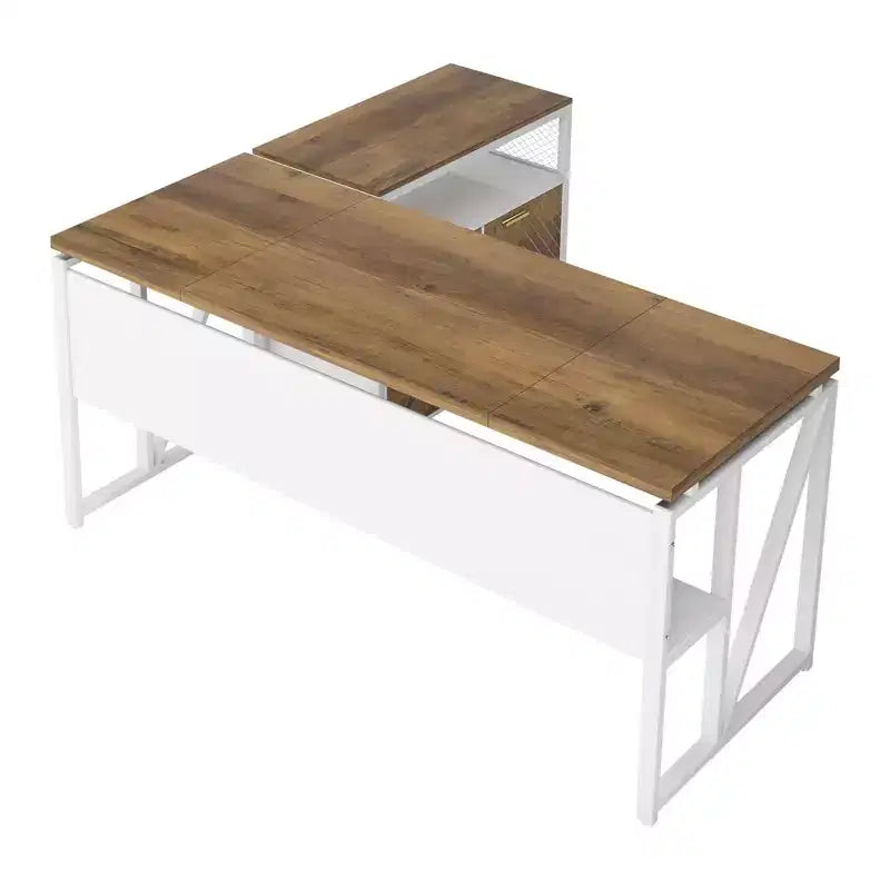Bureau informatique avec étagère de rangement inférieure