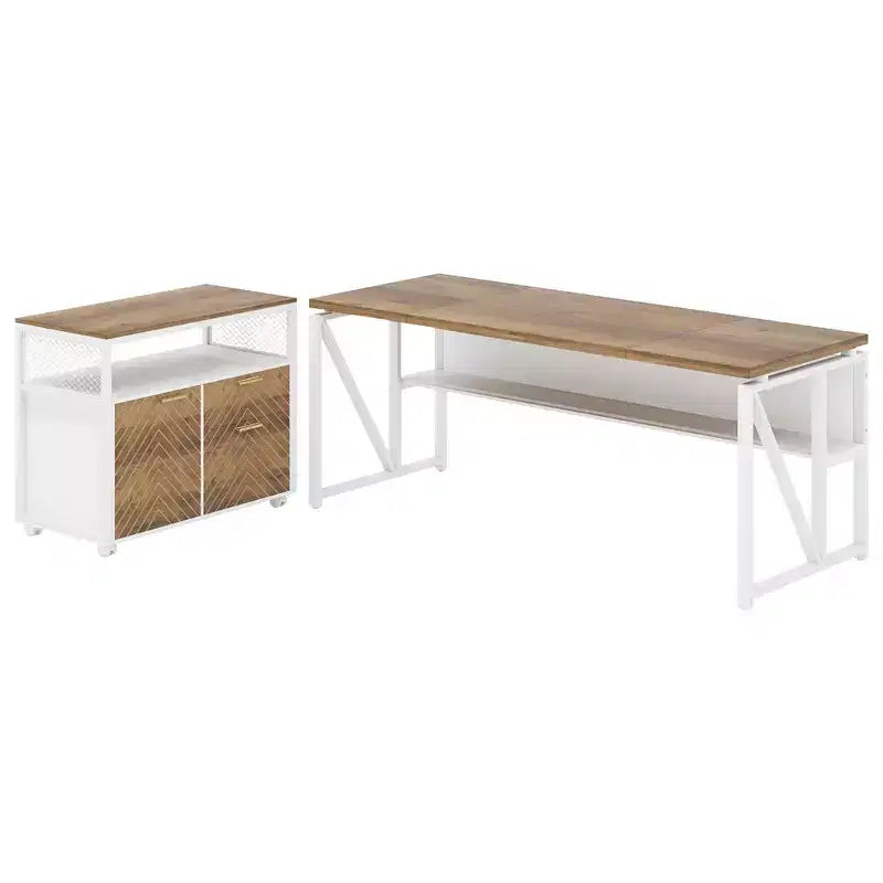 Bureau informatique avec étagère de rangement inférieure