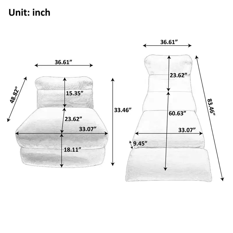 Canapé-lit pliable 3-en-1 en velours côtelé avec compression