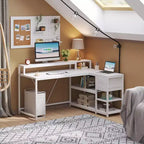 Bureau d'angle réversible en L avec tiroir, blanc moderne