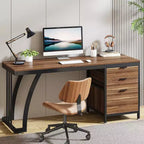 Lantine 59-Inch Computer Desk with 3 Drawers PC Desk with Reversible Drawers and File Storage for Home Office Industrial Walnut