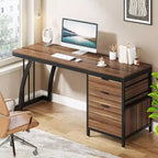Bureau informatique avec 3 tiroirs, bureau PC avec tiroirs réversibles et rangement pour dossiers